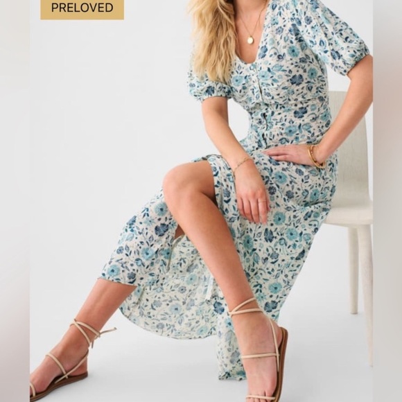 Faherty Blue Dreamer Floral Sorrento V-Neck Sundress Women’s Dress Size XS - Picture 1 of 5